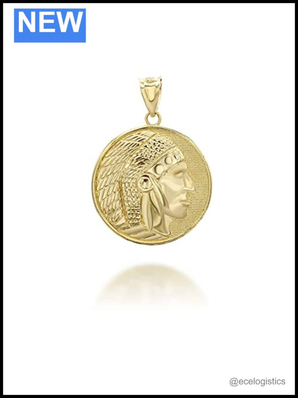 Solid 14K gold round Native American chief coin pendant